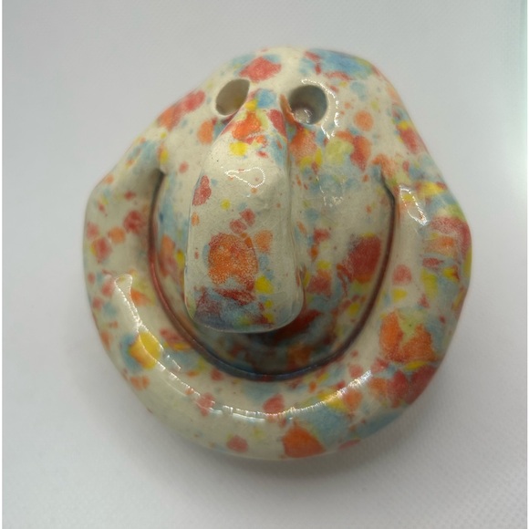 Seeds of Happiness multi colored orange/green  pottery clay art big face seed - Picture 1 of 5